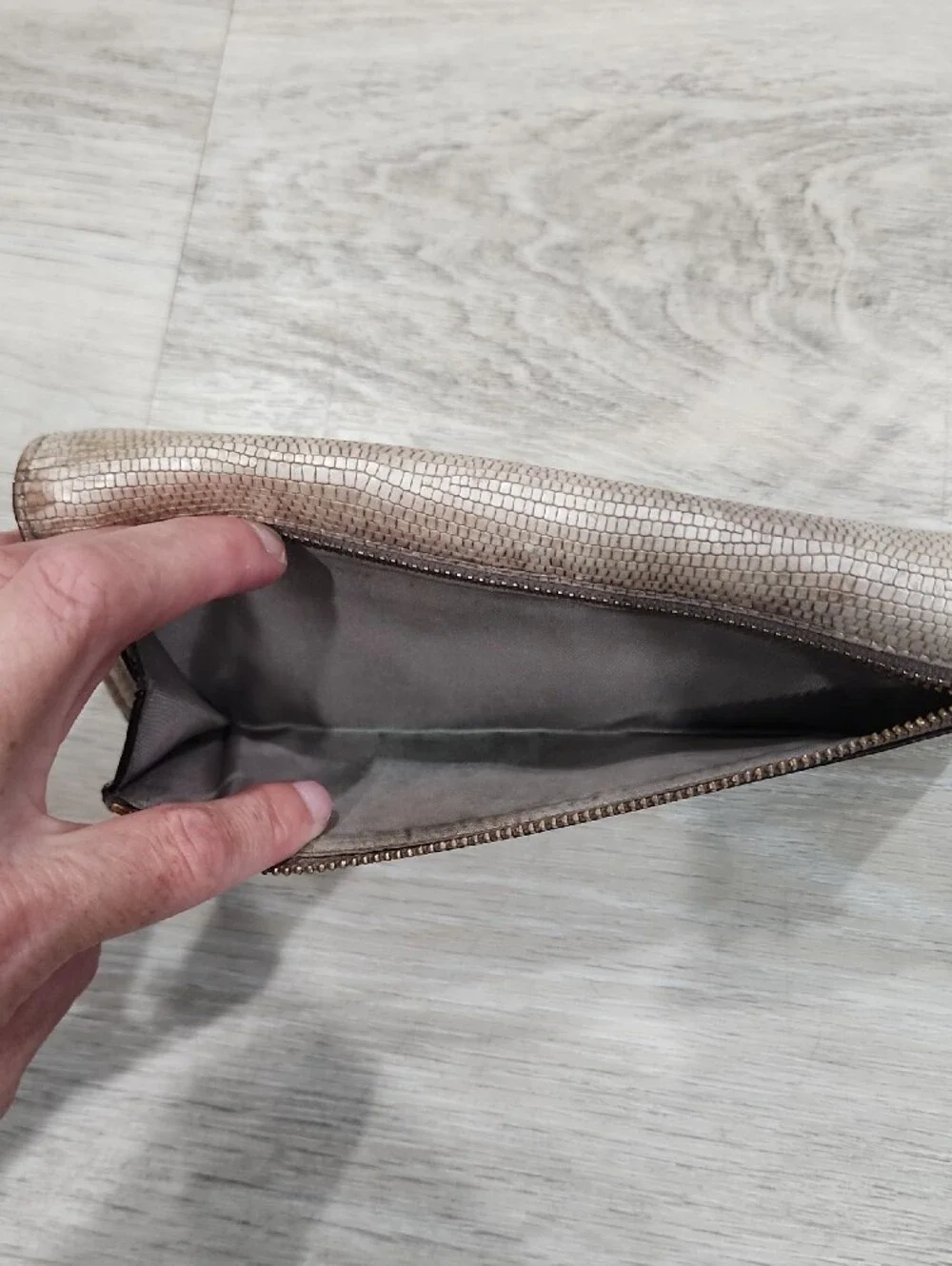 COACH Metallic Taupe Textured Fold-Over Wallet